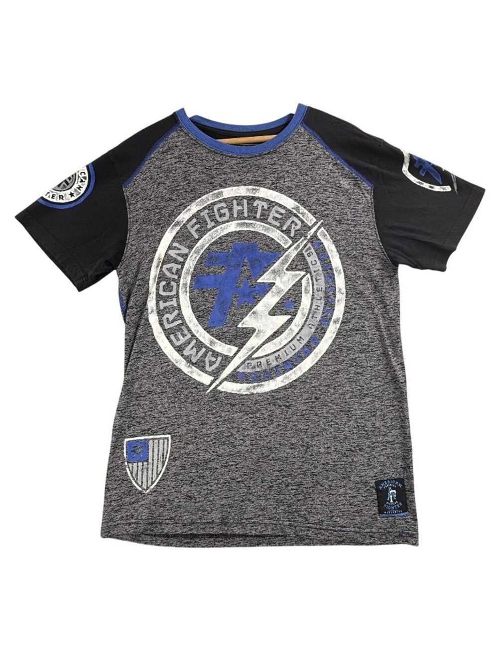 American Fighter Shirt Mens Large Gray Lightning Shield Logo Graphic Tee Buckle